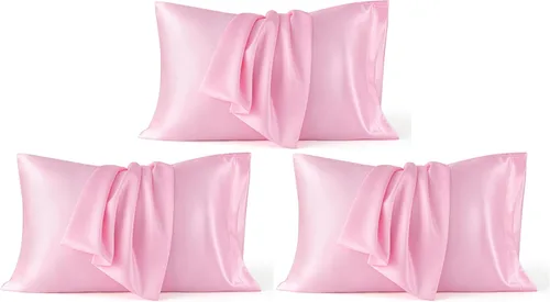 Vista 58 de Bedsure Paquete de 2 fundas de almohada de satén similares a las fundas de almohada de seda tamaño estándar, funda de almohada para mujeres que