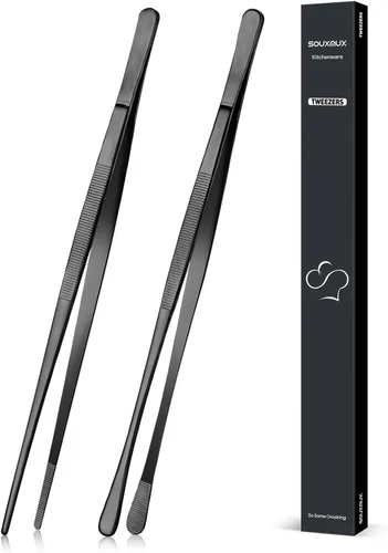 Vista 9 de 2 piezas de pinzas de cocina de 25 cm con puntas dentadas de precisión, pinzas de chef profesionales de acero inoxidable, herramientas de cocina