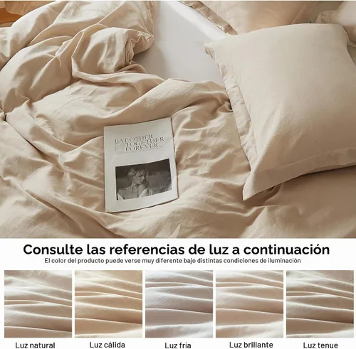 Vista 4 de Simple&Opulence Juego de funda de edredón de lino francés de 88 x 92 pulgadas, 5 piezas (1 funda de edredón, 4 fundas de almohada), mezcla de lino