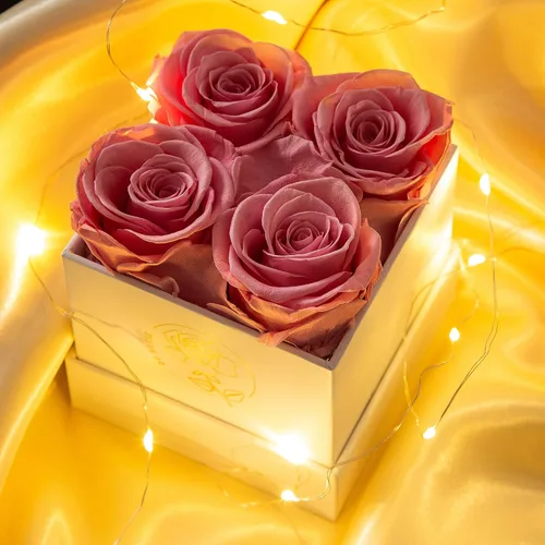 Vista 3 de DuHouse Caja de 4 rosas preservadas, flores eternas, regalo para San Valentín, cumpleaños, Día de la Madre, Acción de Gracias, Navidad, aniversario