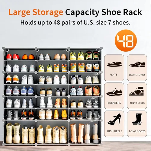 Vista 3 de MAGINELS Gabinete Organizador de Almacenamiento de Zapatos de 48 Pares, Zapatero Portátil con Puerta, Grandes Estantes Desmontables de Plástico DIY