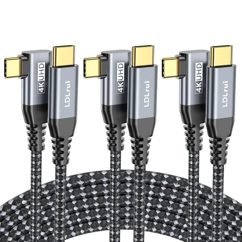 Vista 11 de LDLrui Cable de monitor USB C, pantalla 4K 60HZ, ángulo recto de 1 pie, transferencia de datos de 20 Gbps, carga de 100 W, cable de video USB 3.2