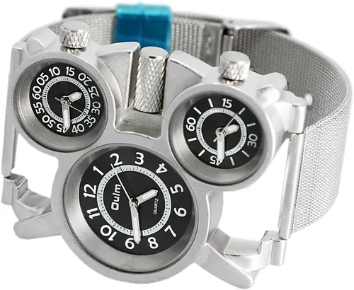 Vista 2 de Reloj analógico para hombre con tres esferas redondas negras y correa blanca
