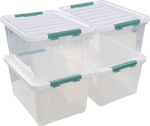 Vista 8 de Bolsas de almacenamiento de plástico transparente de 20 cuartos de galón con tapas, cajas de plástico con tapas, 4 paquetes