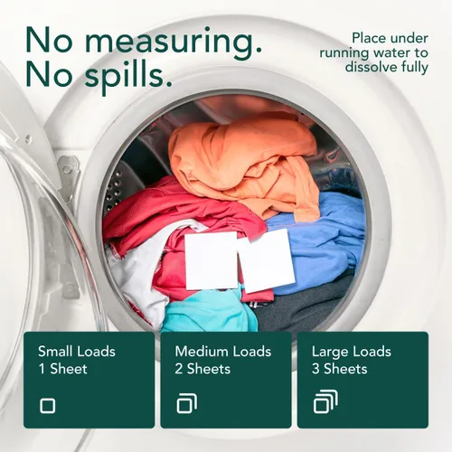 Vista 8 de Hojas de detergente KIND LAUNDRY con enzimas que combaten las manchas - Jabón ecológico para lavandería a base de plantas - Detergente