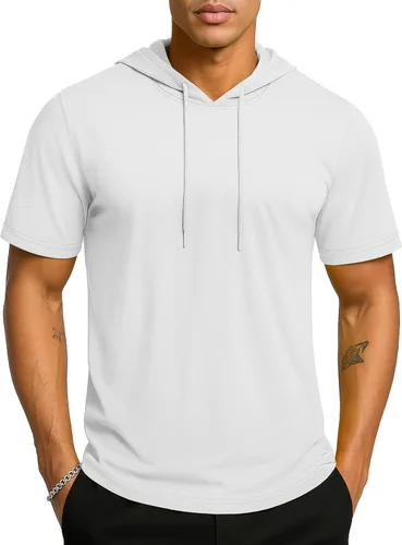 Vista 25 de TACVASEN Short Sleeve Hoodies for Men Cotton Hoodies Summer Sweatshirt Lightweight Breathable Workout Shirts Pullover Verde militar
