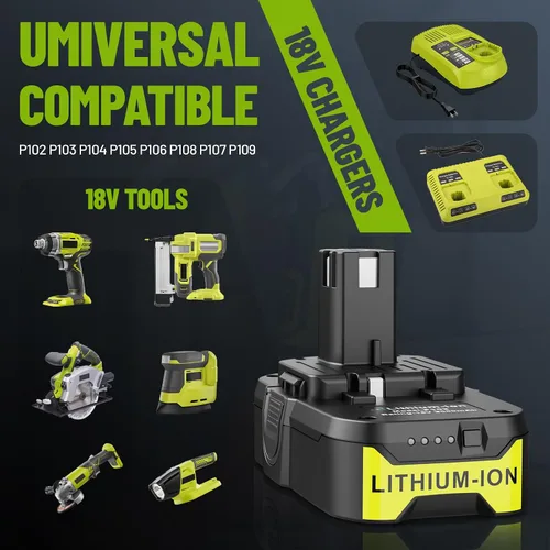 Vista 3 de Paquete de 2 baterías de repuesto P103 de 18 V 3000 mAh y cargador de repuesto de batería P117 de 12 V-18 V, compatible con Ryobi P100 P102 P104