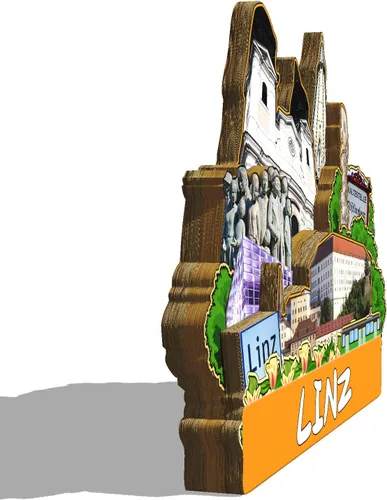 Vista 2 de Imán de Linz de Austria para nevera de madera 3D, monumentos de viaje, coleccionables, recuerdos, decoración hecha a mano, 2