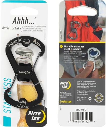 Vista 8 de Nite Ize Ahhh... Abrebotellas de acero inoxidable - Llavero con funcionalidad S-Biner - Mosquetón de abrebotellas doble resistente - Accesorios