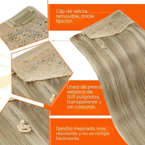 Vista 3 de Sunny - Extensiones de cabello humano real, con cable/hilo y clips ajustables, aplicación invisible, 2.82 onzas, 12 pulgadas, color rubio cenizo