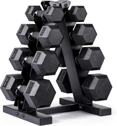 Vista 19 de CAP Juego de mancuernas hexagonales con revestimiento de goma con estante de almacenamiento, opciones de 100 a 210 libras, almacenamiento compacto