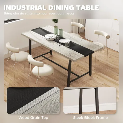 Vista 5 de HOMCOM Mesa de comedor industrial para 8 personas, mesa de cocina rectangular de 70.9 pulgadas de largo con mesa grande y patas de acero