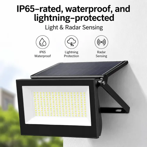 Vista 4 de Precio final Luz solar al aire libre, 154 LED 2835 Luz de calle solar con luz y sensor de movimiento, IP65 impermeable, control de luz, 8-12H tiempo