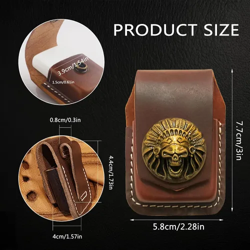 Vista 2 de Leather Lighter Case, Flip top Leather Lighter Pouch, Holder Case with Pocket Belt Loop,Handmade