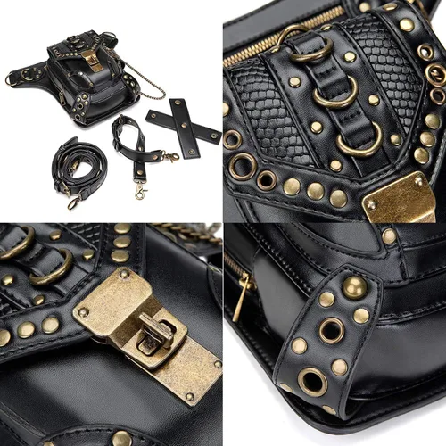 Vista 6 de Rebajas Cyber Monday Ofertas Venta Steampunk Riñonera Bolso para cintura Moda Gótico Hombro Bandolera Bandolera Muslo Pierna Capucha Bolsa de Viaje