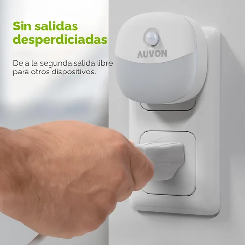Vista 7 de AUVON Luz nocturna enchufable con sensor de movimiento y sensor de atardecer a amanecer, mini luz nocturna LED blanca cálida con brillo ajustable