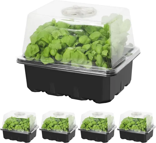 Vista 8 de MIXC Kit de inicio de semillas con luz de crecimiento, kit de bandeja elevada para plántulas con cúpula de humedad ajustable y bandeja de celdas