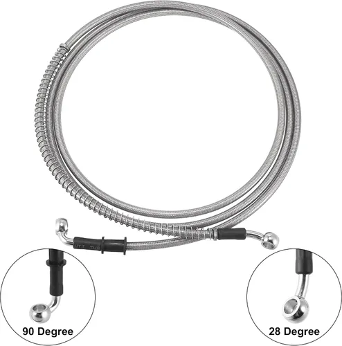 Vista 4 de Motoforti Universal 94.5 in 94.49 "motocicleta freno embrague aceite manguera tubo hidráulico reforzado acero inoxidable trenzado tono plata