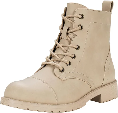 Vista 12 de Vepose - Botines de tacón bajo para mujer, botines militares a la moda con cordones