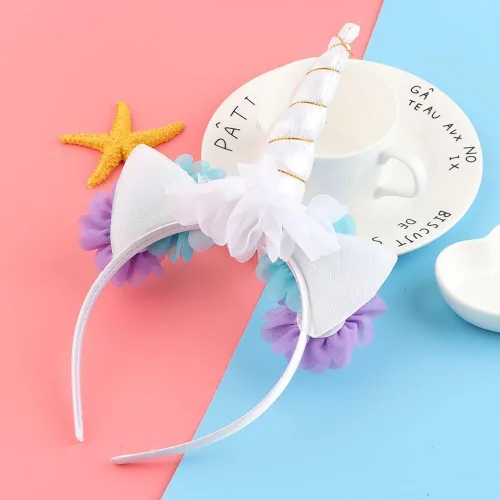 Vista 4 de AHCSMRE Diadema de unicornio, diadema de unicornio, tocado de cuerno con purpurina para niñas y niños, cumpleaños, Halloween, Navidad, fiesta
