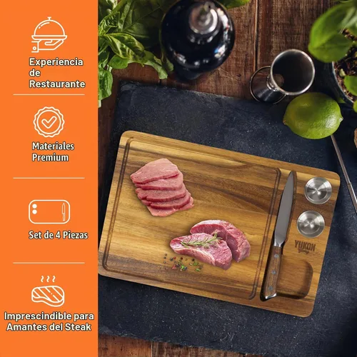 Vista 2 de Yukon Glory Juego de tablas para carne, madera de acacia, tazas de salsa