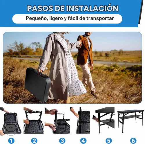 Vista 5 de Juego de mesa y taburete plegable portátil, mesa plegable ligera y taburete plegable para camping, picnic, playa, pesca, mesa resistente
