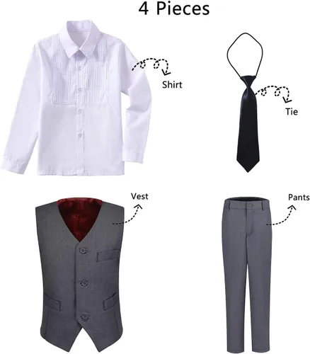 Vista 3 de Addneo Trajes formales de 5 piezas con camisa y chaleco, Blanco