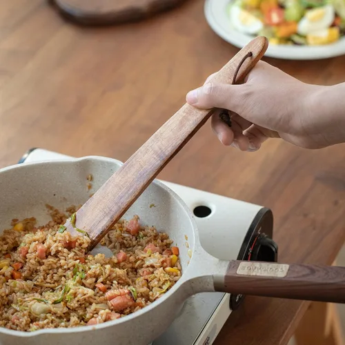 Vista 7 de Muso Wood Espátula de madera de acacia de 12 pulgadas para cocinar, aleta de madera pequeña, juego de espátulas antiadherentes, raspador de huevos