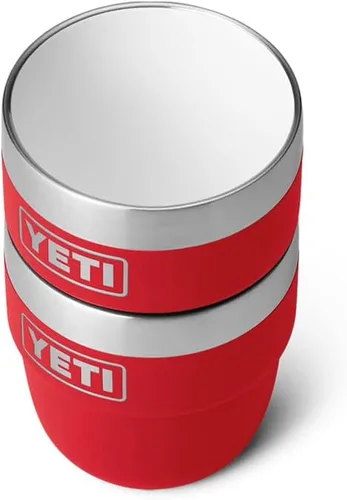Vista 7 de YETI Rambler - Vaso apilable de 4 onzas, acero inoxidable, taza de café/espresso aislada al vacío, 2 unidades Rojo rescate