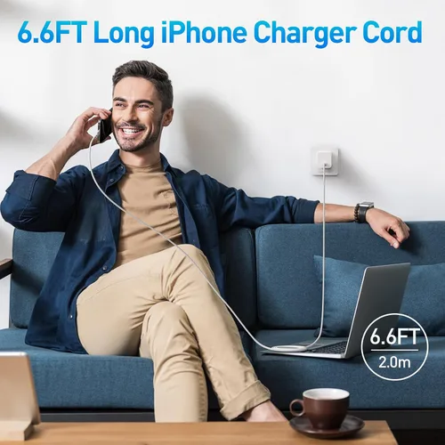Vista 6 de Cargador para iPhone 15, 16, 17, carga rápida, cable de carga USB C de 6.6 pies de largo con bloque de carga rápida de teléfono tipo C de 30 W