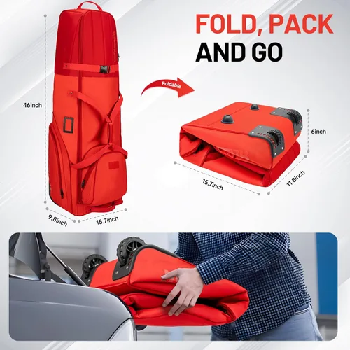 Vista 6 de MANUEKLEAR - Bolsas de golf de viaje de nailon 1680D para aerolíneas con ruedas, bolsas de viaje de golf para aerolíneas con parte superior