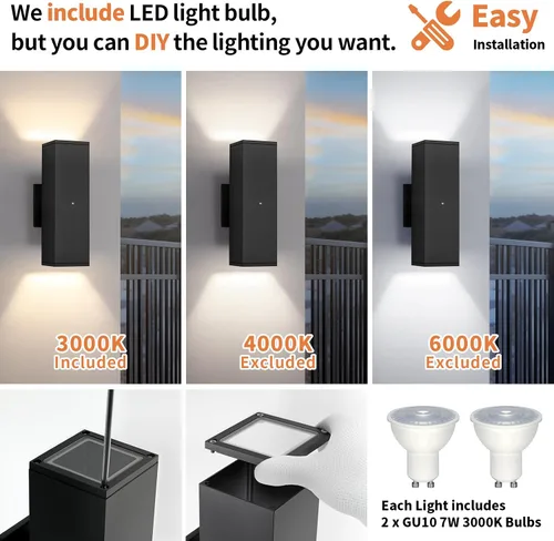 Vista 5 de 1 paquete de iluminación exterior del atardecer al amanecer, luces LED cuadradas hacia arriba y hacia abajo, accesorios de iluminación exterior