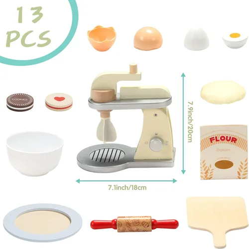 Vista 5 de Giant bean Mezclador de juguetes de madera, accesorios de cocina para niños, licuadora de juguete de simulación para niños y niñas a partir de 3 años