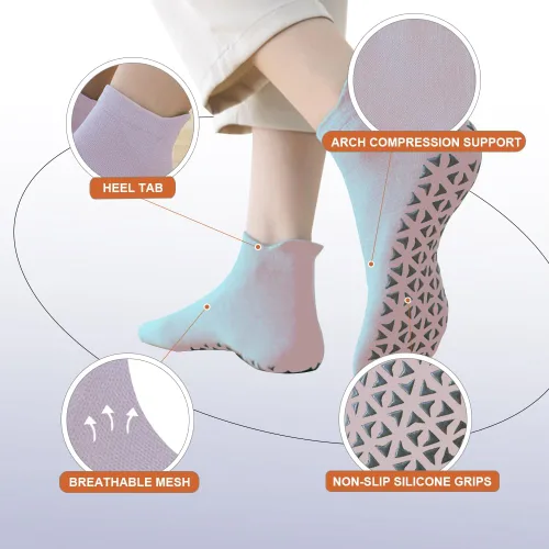 Vista 3 de NuAngela Grip Socks Pilates Socks with Grips for Women Non Slip Yoga Socks for Barre Ballet Dance Hospital Barefoot Workout