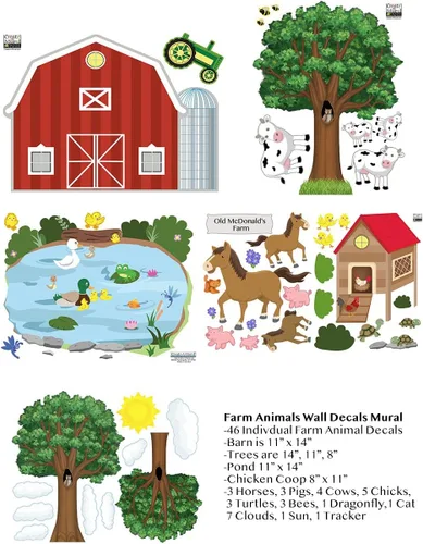 Vista 3 de Calcomanías de pared de animales de granja, calcomanías de decoración de habitación de niños, sala de juegos de aula preescolar