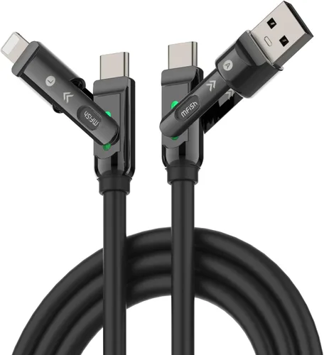 Vista 23 de Cable de carga rápida 4 en 1 de 240 W, negro, 3.3 pies Funda de transporte, USB-A y USB-C a USB-C/Lightning, para iPhone 17/16/15/14, MacBook