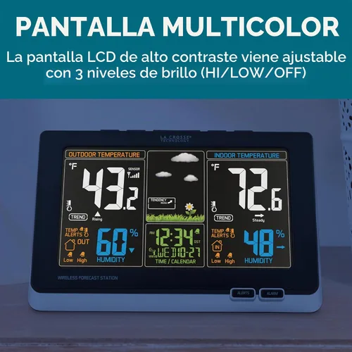 Vista 5 de Estación de pronóstico digital atómica inalámbrica de colores La Crosse Technology con alertas