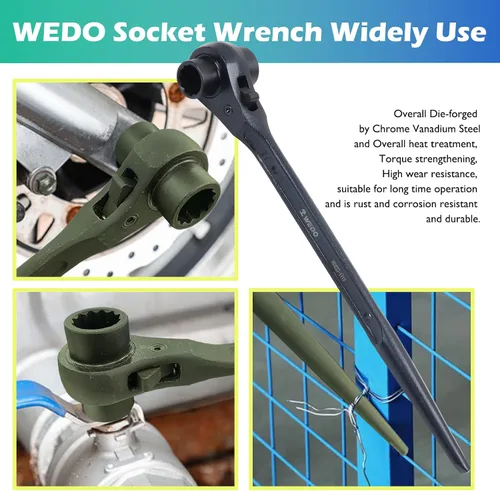 Vista 5 de WEDO Juego de 2 llaves de trinquete para andamio, 0.748 in x 0.866 in, Cr-V, llave de trinquete forjada, longitud 12.283 in, llave de trinquete