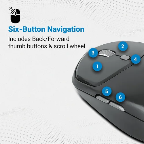 Vista 5 de MANHATTAN Ratón de viaje compacto inalámbrico – RF de 2.4 GHz, 800/1200/1600 dpi, seis botones con rueda de desplazamiento, adaptador receptor USB-A