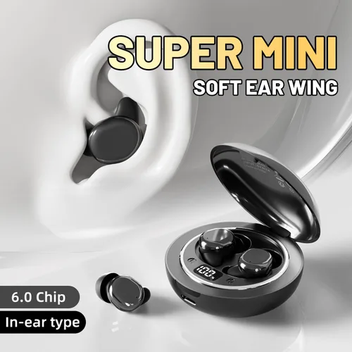 Vista 3 de Mini auriculares Bluetooth invisibles, Bluetooth 6.0 con cancelación de ruido para dormir de lado, auriculares pequeños ajuste cómodo para dormir