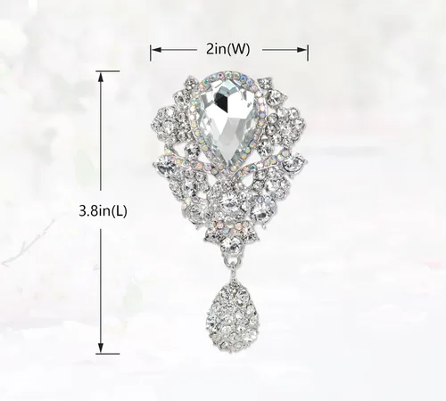 Vista 3 de Gyn&Joy Broche de cristal austríaco para mujer, diseño de lágrima, grande, hermoso broche