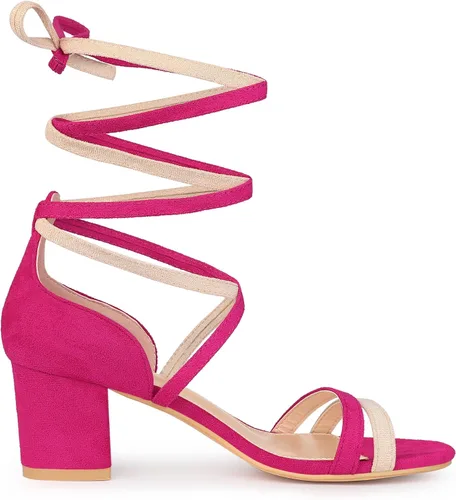 Vista 23 de Allegra K Sandalias con cordones y tacón de bloque de color con punta Beige