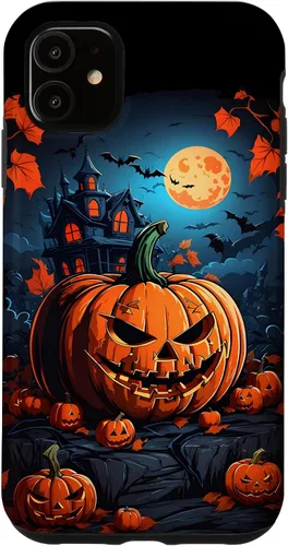 Vista 8 de iPhone 11 Pro Max - Funda para disfraz de Halloween con diseño de calabaza tallada espeluznante