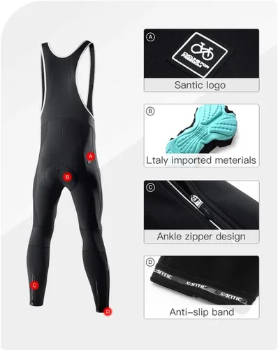 Vista 6 de Santic Mens Cycling Bib Pants with padded Winter Bibs Tights
