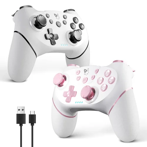 Vista 9 de AceGamer Wireless Pro Controller for Nintendo Switch/Lite/OLED/Switch 2/PC, 2 pack, Dual Vibration/Turbo/Ergonomic ! (Black&White)