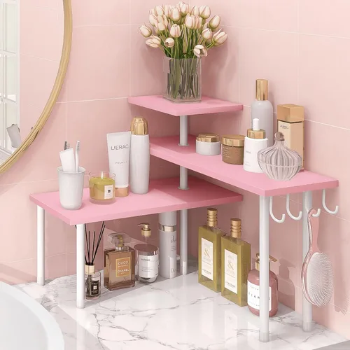 Vista 9 de Homode Estante organizador de encimera de baño, organizador de encimera de cocina, soporte de madera de 3 niveles para colocar sobre el fregadero