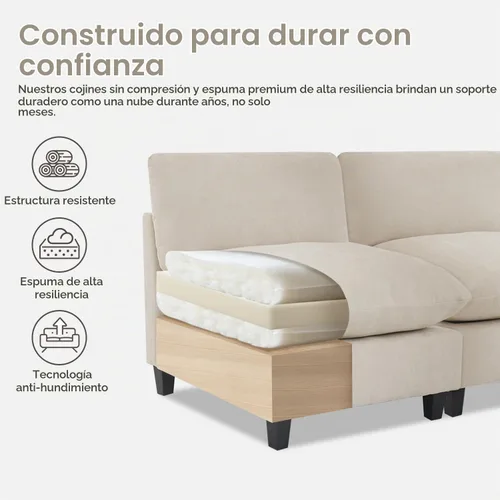 Vista 9 de Iroomy Sofá modular modular de felpilla de gran tamaño, asiento cómodo profundo, sofás de 2 plazas para sala de estar, color beige