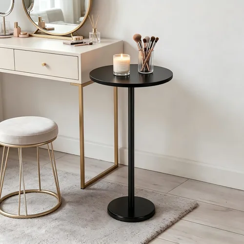 Vista 8 de smusei Mesas de bebidas para espacios pequeños, mesa auxiliar de pedestal con base de mármol, pequeña mesa auxiliar redonda negra para sofá, silla