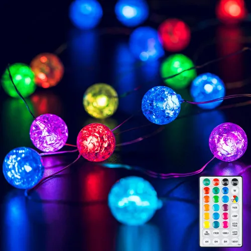Vista 9 de Cadena de luces de globo mejorada, 10 pies, 30 luces LED USB, luces de hadas, 8 modos, luces de bola con textura agrietada, luces decorativas