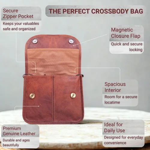 Vista 3 de 9" Small Leather Crossbody Bags for Women Genuine Brown Leather Purse, Cute Shoulder Handbag, Vintage Cross Body Mini Bag